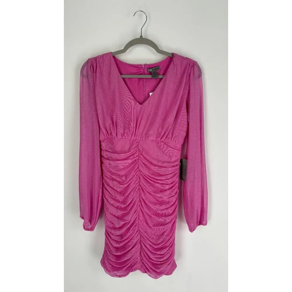 Love X Design Womens Super Pink Ruched Bodycon Dress Long Sleeve Size Medium NWT